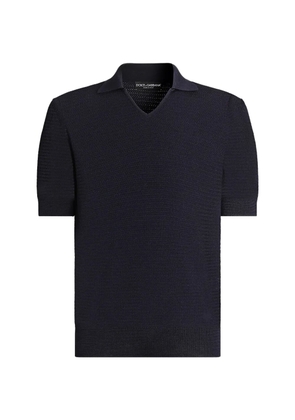 Dolce & Gabbana silk polo shirt with micro-stitch detailing - Blue