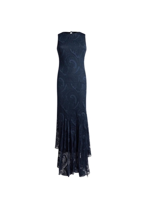 ETRO long dress in cotton-blend burnout jersey with Paisley motif - Blue