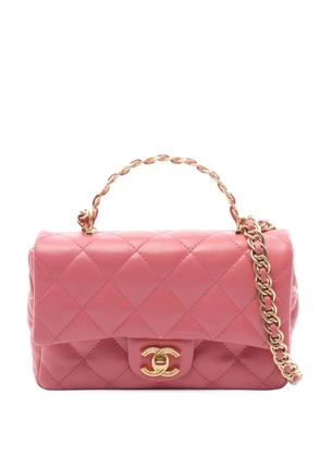 CHANEL Pre-Owned 2021-2026 Quilted Lambskin Metal Top Handle Flap satchel - Pink