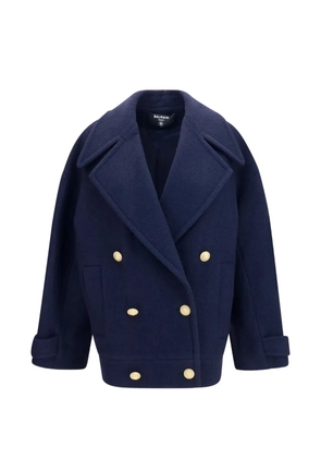 Balmain double-breasted wool coat - Blue