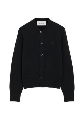 AMI Paris crewneck wool cardigan with Ami de Coeur - Black