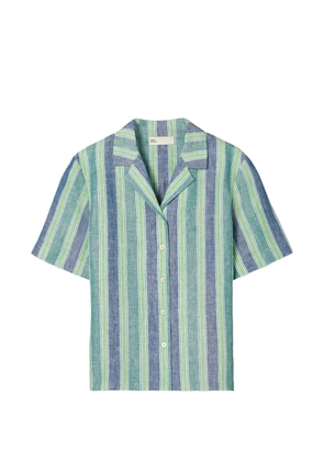 Tory Burch striped linen camp shirt - Blue
