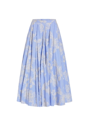 Markarian Soleil floral-embroidered striped midi skirt - Blue