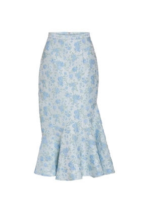 Markarian June floral-brocade asymmetric-flounce midi skirt - Blue