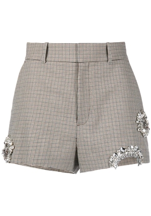 AREA houndstooth-pattern wool mini shorts - Brown