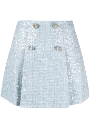 Self-Portrait high-waist sequined bouclé miniskirt - Blue