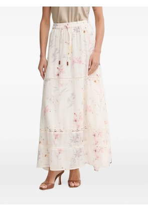 FRACOMINA floral-print crochet-insert maxi skirt - White