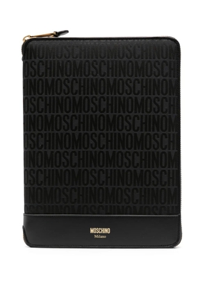 Moschino monogram-jacquard leather laptop bag - Black