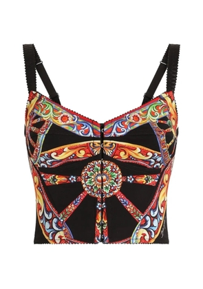 Dolce & Gabbana Carretto-print charmeuse top - Black