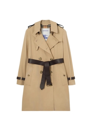 Burberry mid-length leather trim Kensington trench coat - Neutrals