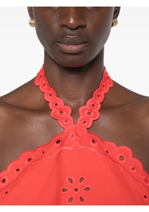 Retrofete Caliane broderie-anglaise halterneck top - Red