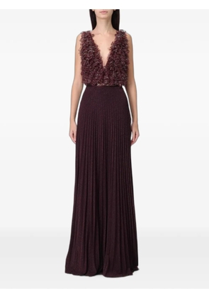 Elisabetta Franchi crystal-embellished pleated maxi dress - Purple