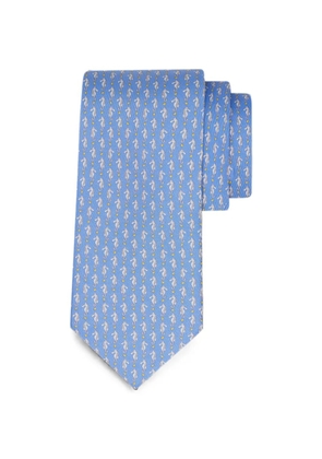 Ferragamo Seahorse-print silk tie - Blue