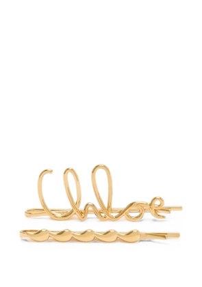 Chloé logo-plaque hair clips set (set of two) - Gold