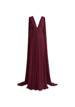 Gemy Maalouf beaded cape-sleeve dress - Red