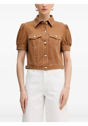 GUESS USA puff-sleeve contrast-stitch jacket - Brown