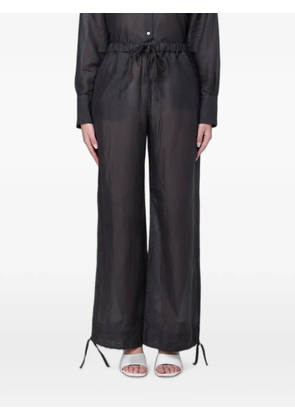 120% Lino drawstring-waist palazzo pants - Black
