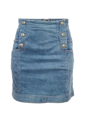 Pierre Balmain Vintage quilted-panel button-embellished mini denim skirt - Blue