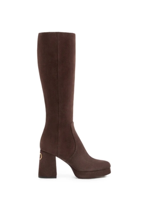 Valentino Garavani Fawcette platform boots in crust leather - Brown