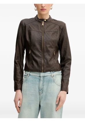GUESS USA monogram-embossed band-collar jacket - Brown