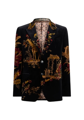 ETRO single-breasted cotton velvet jacket with placed flower and animal print - Black