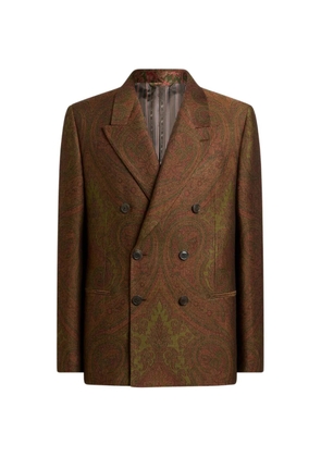 ETRO double-breasted wool-blend jacquard jacket with Paisley motif - Brown