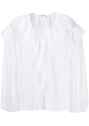 LIU JO ruffled neck polka dot blouse - White