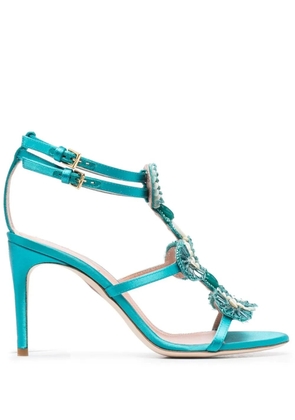 Alberta Ferretti metallic floral-bead sandals - Blue