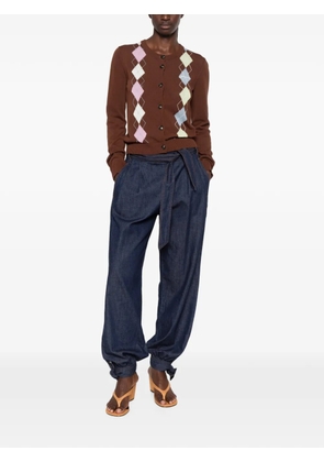 GANNI argyle-pattern button-up cardigan - Brown