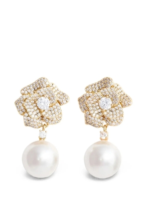 Self-Portrait crystal-embellished faux-pearl earrings - Gold