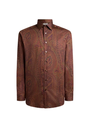 ETRO cotton satin shirt with Arnica motif - Brown