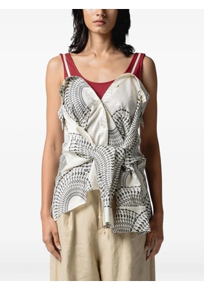 Muller Of Yoshiokubo graphic-print tie-fastening top - Black