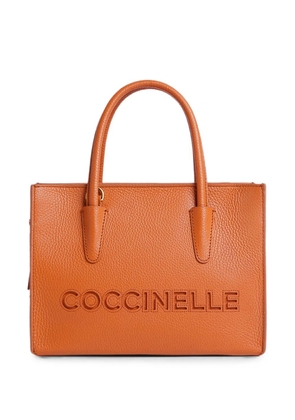 Coccinelle logo-debossed grained-leather tote bag - Orange