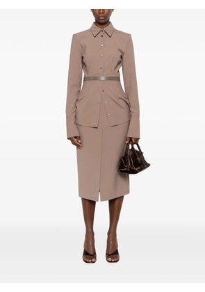 Mugler button-down pleated-design shirt - Brown