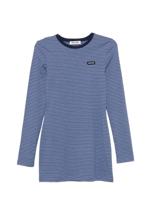 Miu Miu striped-pattern logo-patch mini dress - Blue