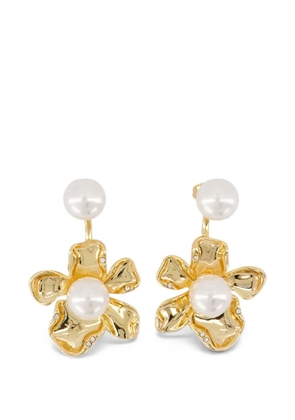 Self-Portrait faux-pearl flower earrings - Gold
