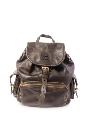 Miu Miu Pre-Owned logo-detail leather backpack - Brown