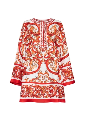 Dolce & Gabbana baroque-print silk-satin tunic midi dress - Orange