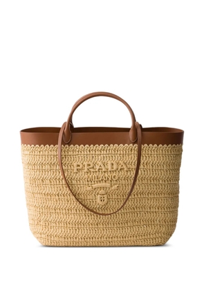 Prada medium crochet and leather tote bag - Neutrals
