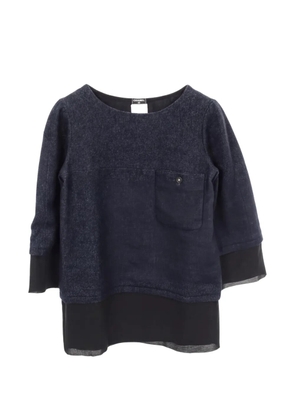 CHANEL Pre-Owned 1980s button linen top - Blue
