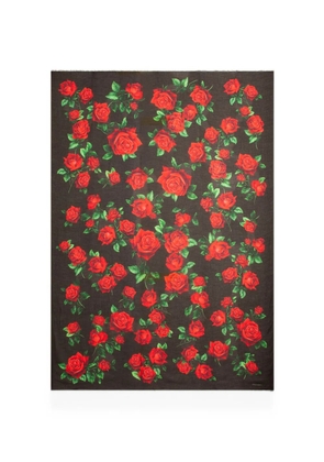 Dolce & Gabbana rose-print frayed scarf - Brown