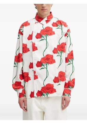 Kenzo floral-print asymmetric-front shirt - White