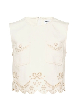 Self-Portrait broderie-anglaise scalloped-hem top - Neutrals