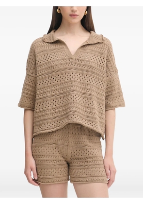 Haveone crochet-knit short-sleeve shorts & top set - Neutrals