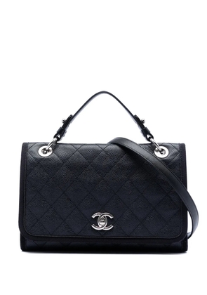 CHANEL Pre-Owned 2018 CC Bicolor Quilted Caviar and Grosgrain Top Handle Flap satchel - Blue