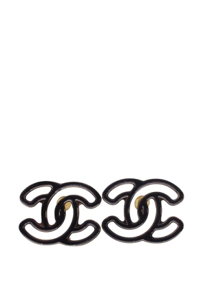 CHANEL Pre-Owned 2024 CC Enamel Gold Plated Push Back Earrings costume earrings - Black