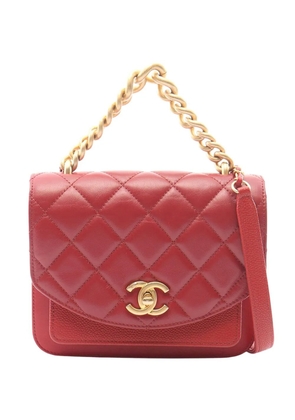 CHANEL Pre-Owned 2019 Mini Quilted Calfskin and Caviar Chain Handle Flap satchel - Red
