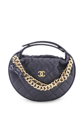 CHANEL Pre-Owned Double Chain Bow Pouch Quilted Caviar Mini hobo bag - Black