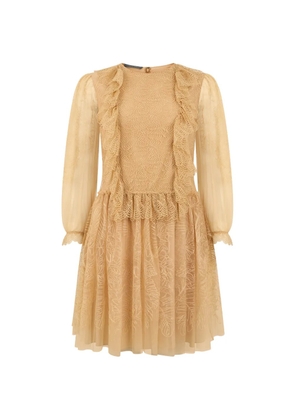Alberta Ferretti lace-trimmed ruffled mini dress - Neutrals