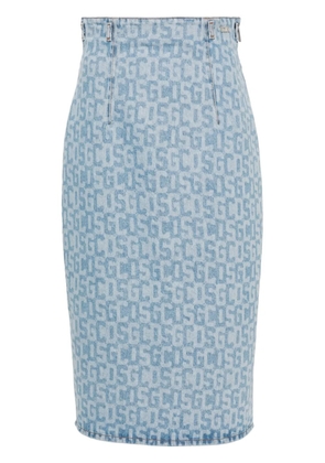 GCDS monogram-pattern denim pencil skirt - Blue